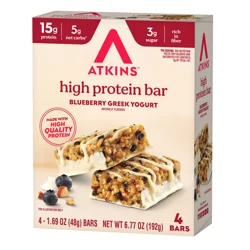 Atkins Blueberry Greek Yogurt High Protein Bar - 4 x 1.69 oz Bars