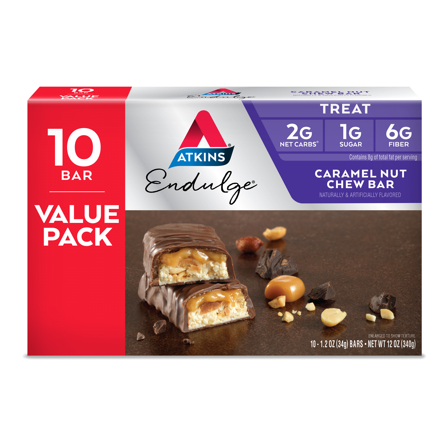 slide 1 of 1, Atkins Bar, Caramel Nut Chew, Value Pack, 10 ct
