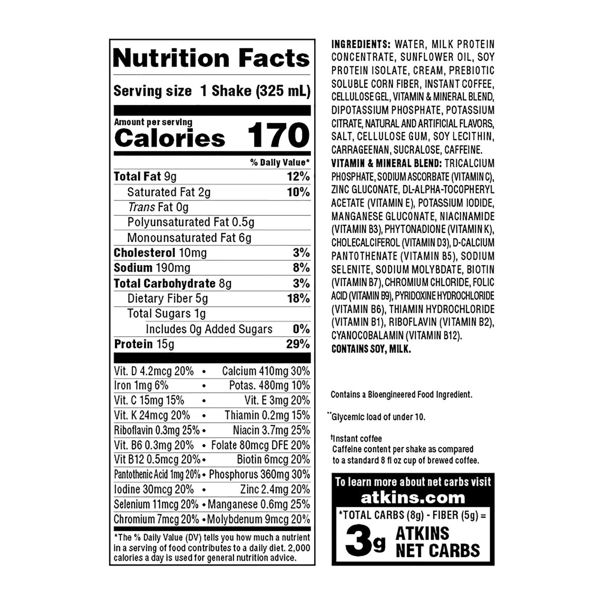 slide 2 of 2, Atkins Protein Shake, Iced Coffee, Cafe Au Lait, 4 ct