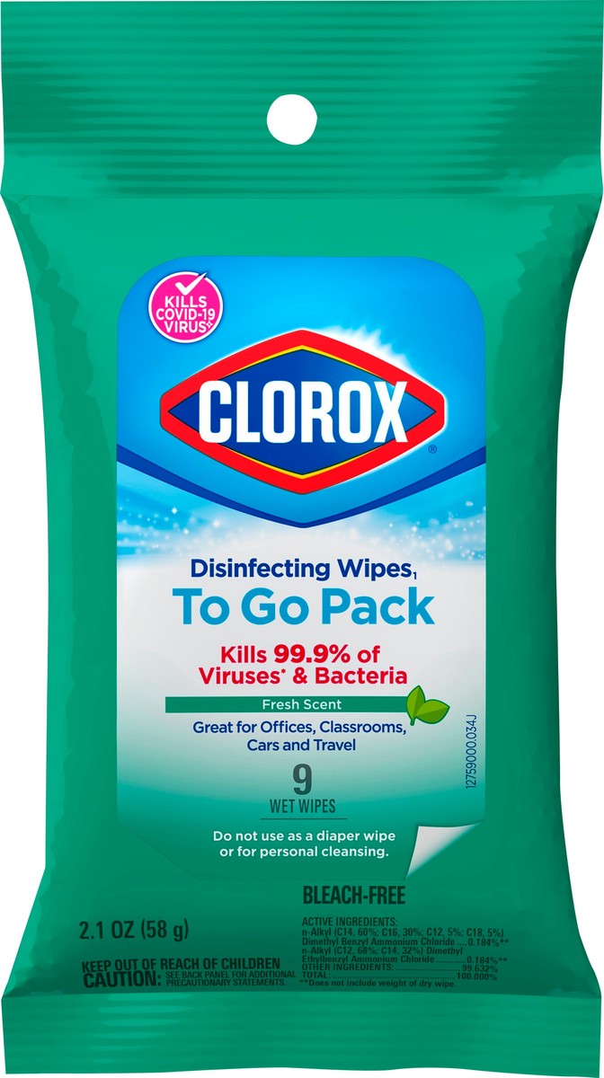 slide 1 of 7, Clorox To Go Pack Fresh Scent Disinfecting Wipes 9 ea, 9 ct