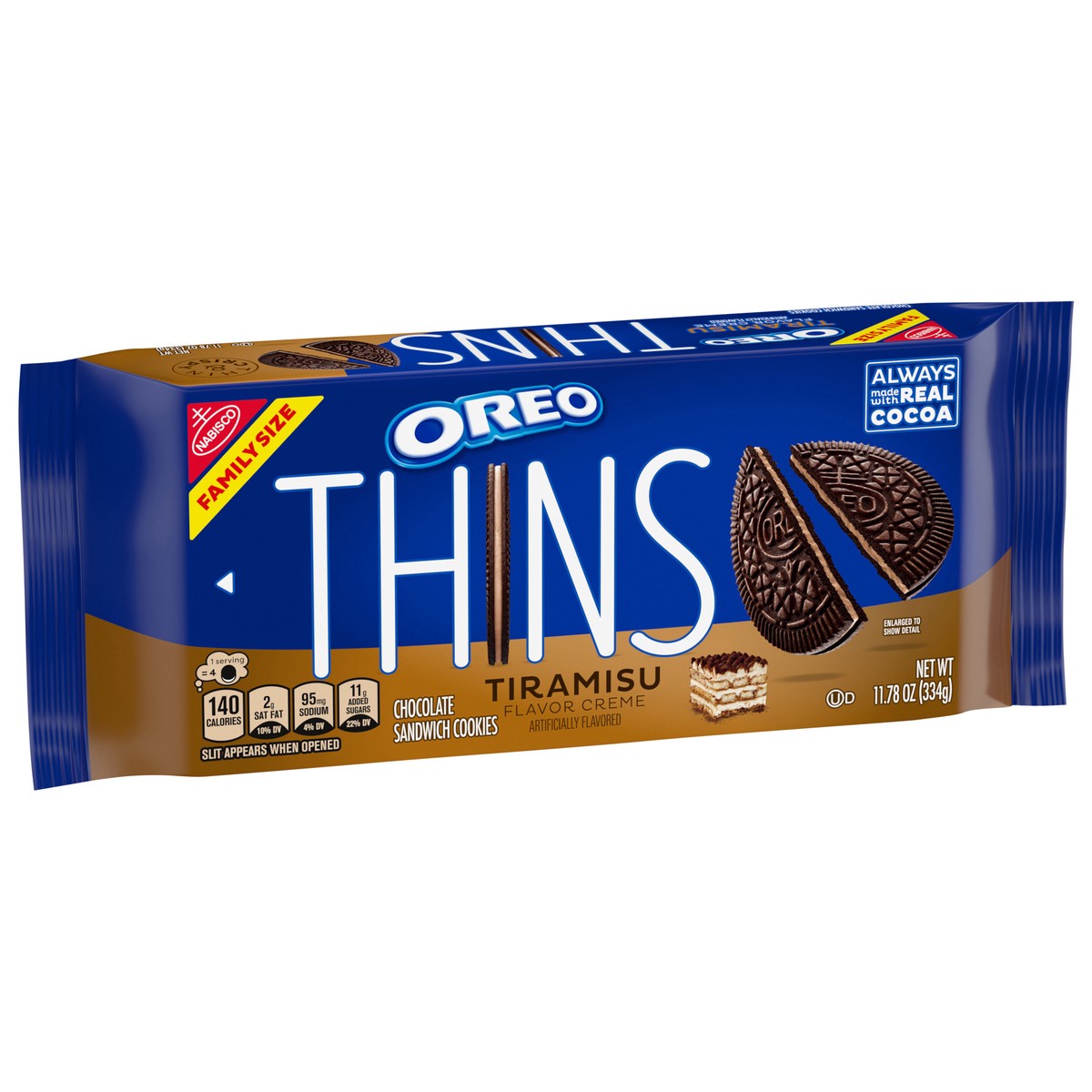 slide 9 of 13, OREO Thins Tiramisu Creme Chocolate Sandwich Cookies, Family Size, 11.78 oz, 11.78 oz