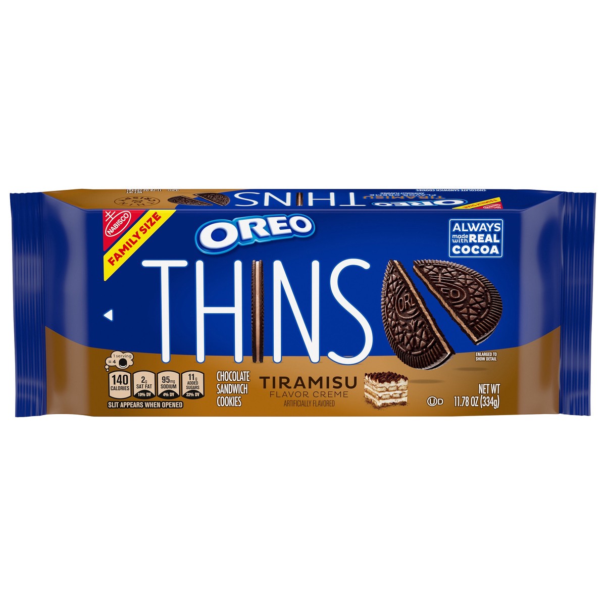 slide 1 of 13, OREO Thins Tiramisu Creme Chocolate Sandwich Cookies, Family Size, 11.78 oz, 11.78 oz