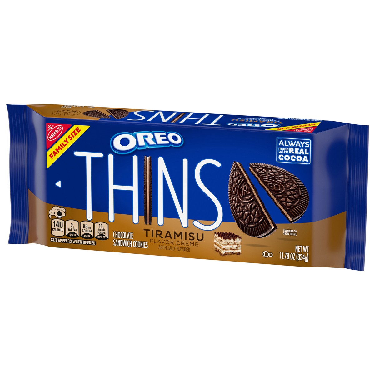 slide 7 of 13, OREO Thins Tiramisu Creme Chocolate Sandwich Cookies, Family Size, 11.78 oz, 11.78 oz