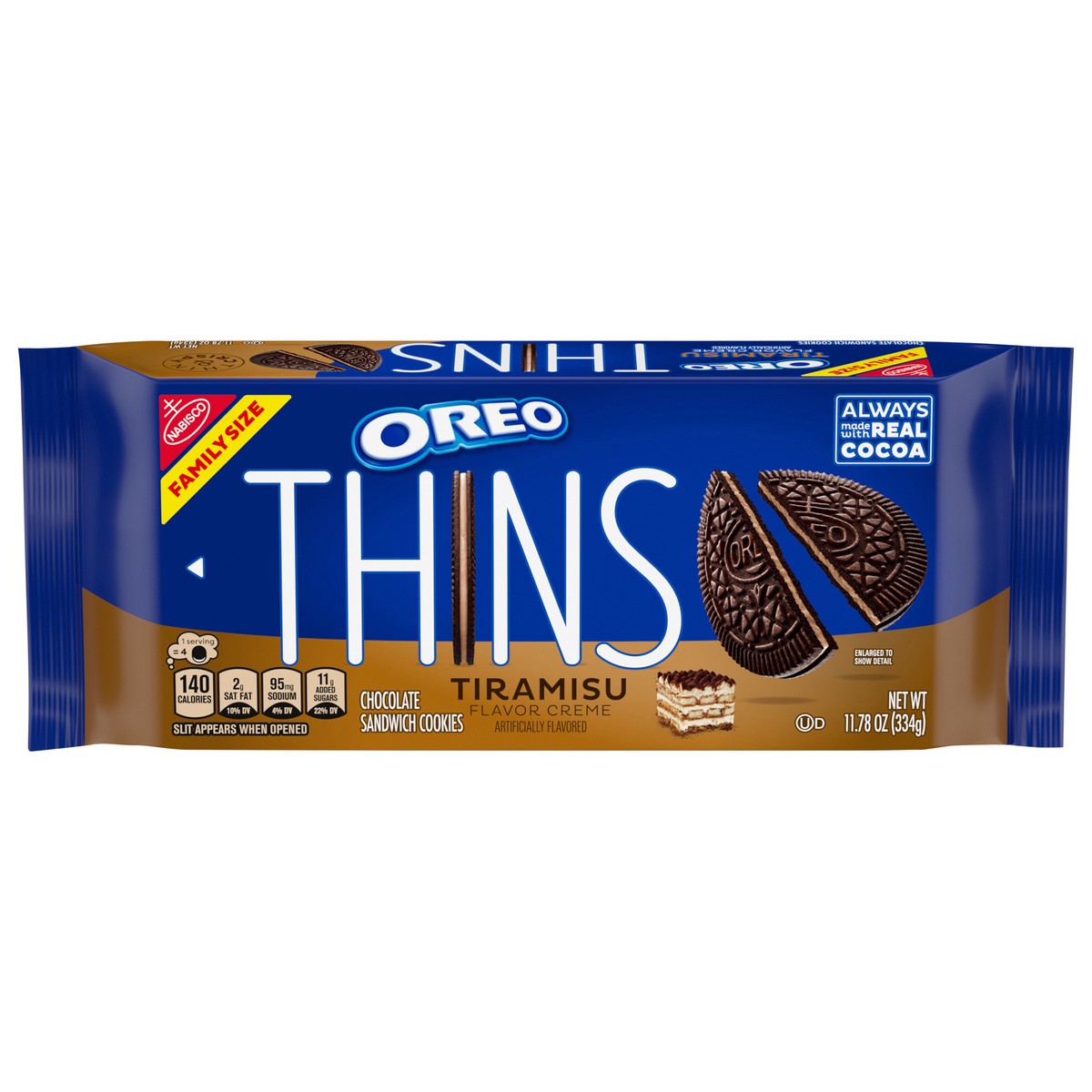 slide 8 of 13, OREO Thins Tiramisu Creme Chocolate Sandwich Cookies, Family Size, 11.78 oz, 11.78 oz