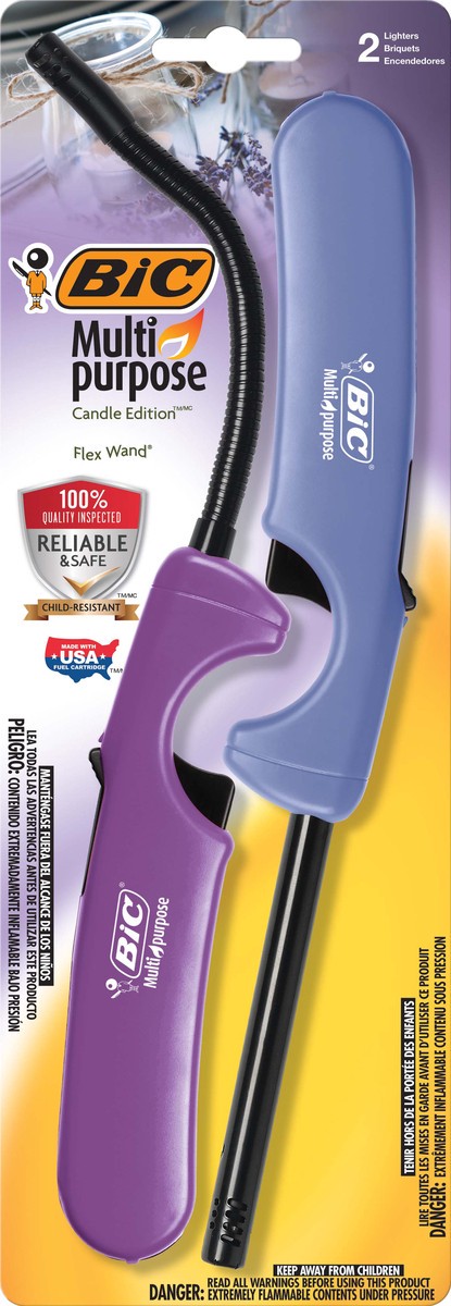 slide 2 of 3, BIC Multi-Purpose Classic Edition Lighter and Flex Wand Lighter, Assorted Colors, 2 ct