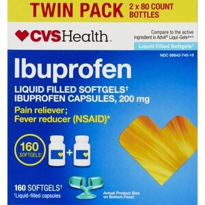slide 1 of 1, CVS Health Ibuprofen 200 Mg Liquid Filled Softgels, 80 Ct, 2 Pack, 1 ct