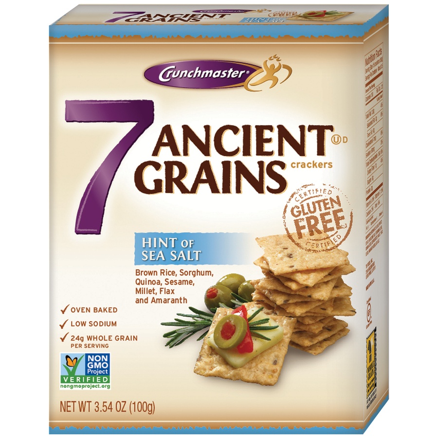 slide 1 of 2, Crunchmaster Gluten Free Hint of Sea Salt 7 Ancient Grains Crackers, 3.54 oz