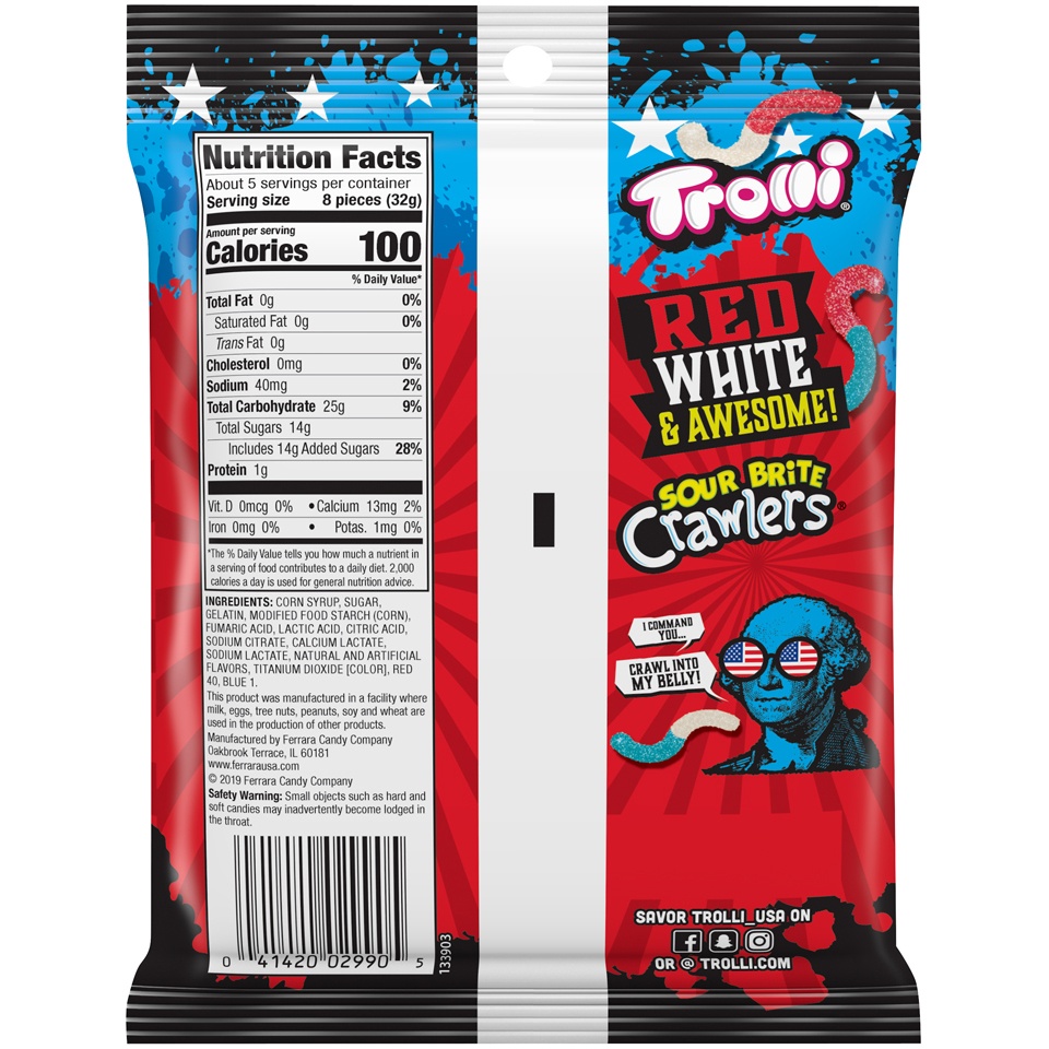 slide 2 of 2, Trolli Sour Brite Crawlers Red White & Awesome! Gummi Candy, 5 oz