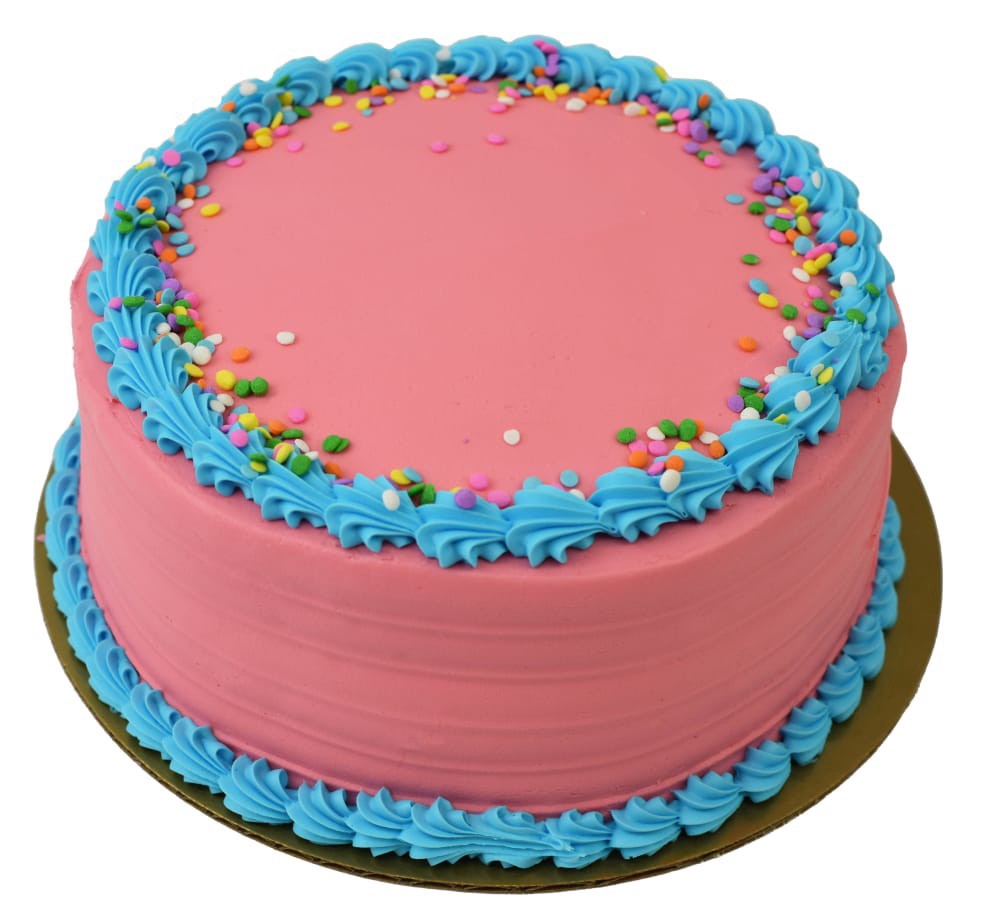 slide 1 of 3, Bakery Fresh Double Layer Chocolate Cake with Pink and Blue Icing, 48 oz