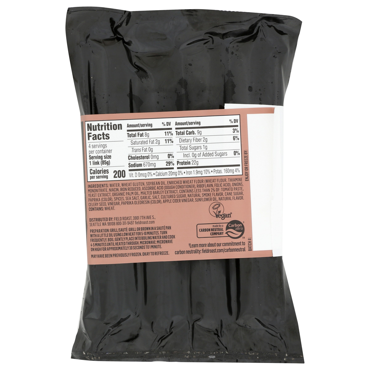 slide 2 of 2, Field Roast Smoked Frankfurter, 12 oz