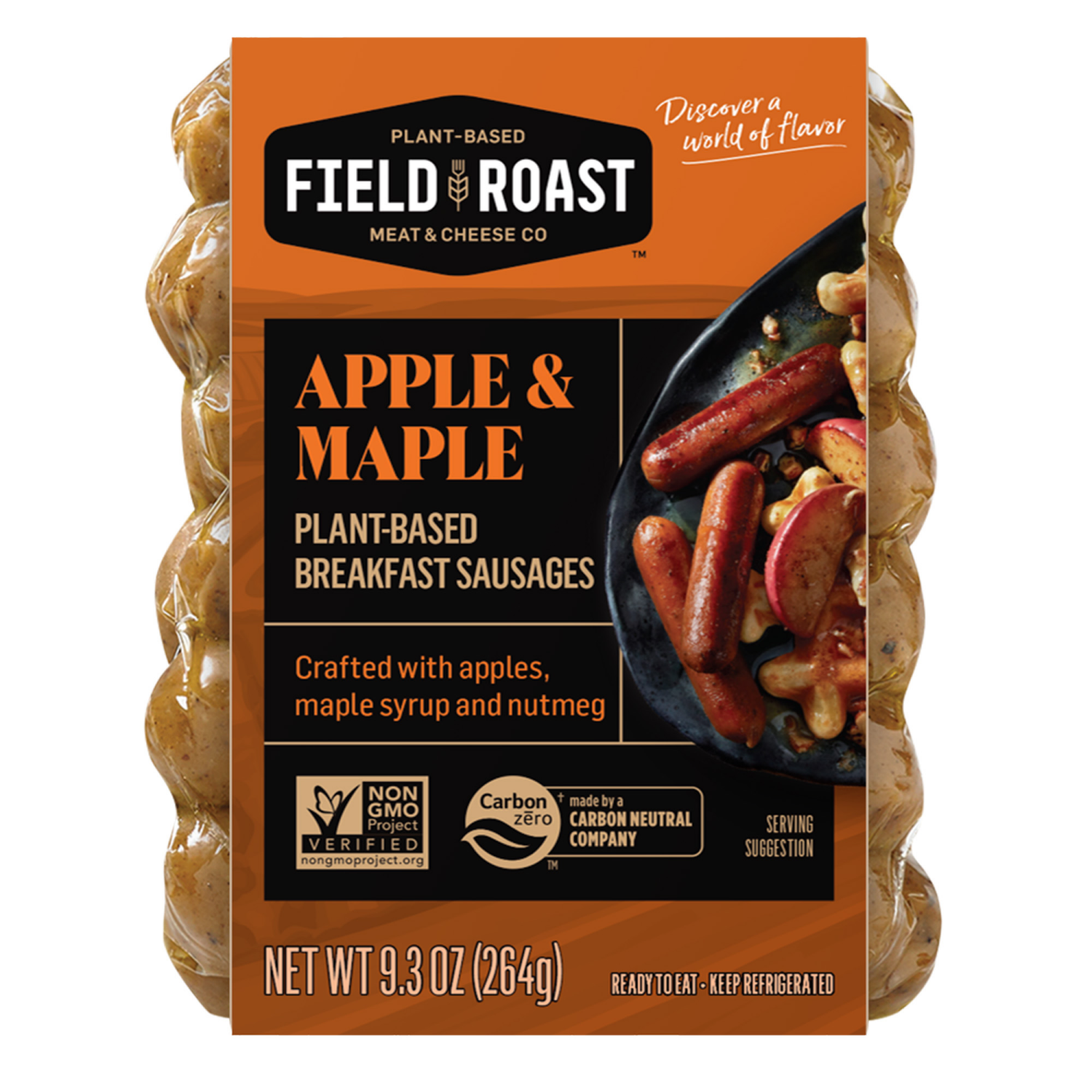 slide 1 of 2, Field Roast Breakfast Sausage, Plant-Based, Apple & Maple, 9.3 oz