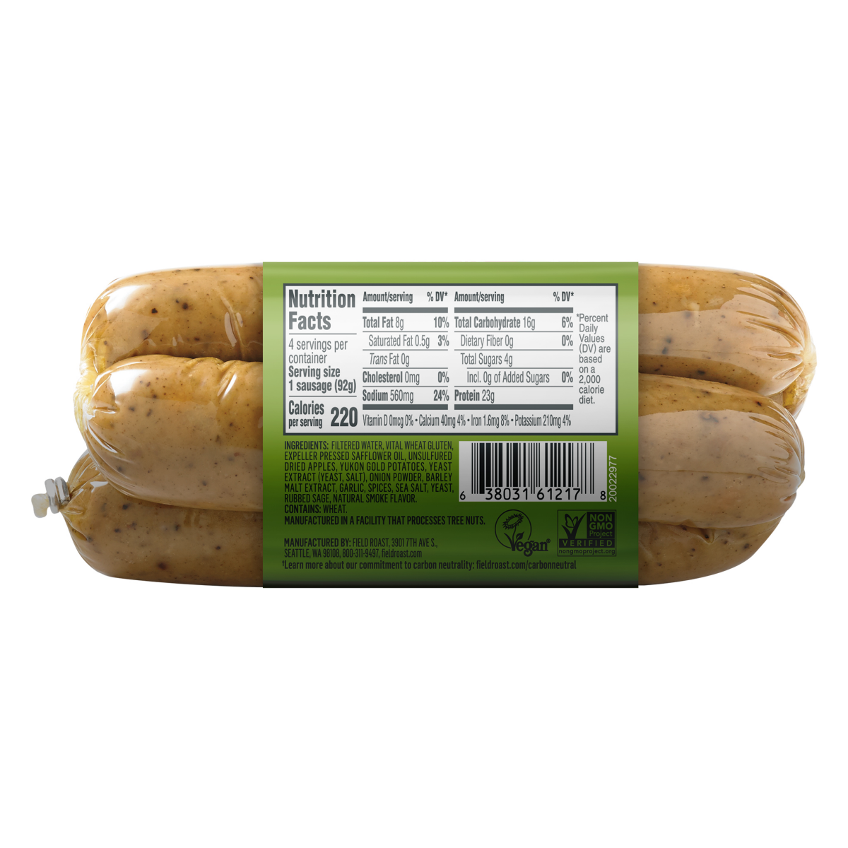 slide 2 of 2, Field Roast Vegan Smoked Apple & Sage Sausages, 12.95 oz