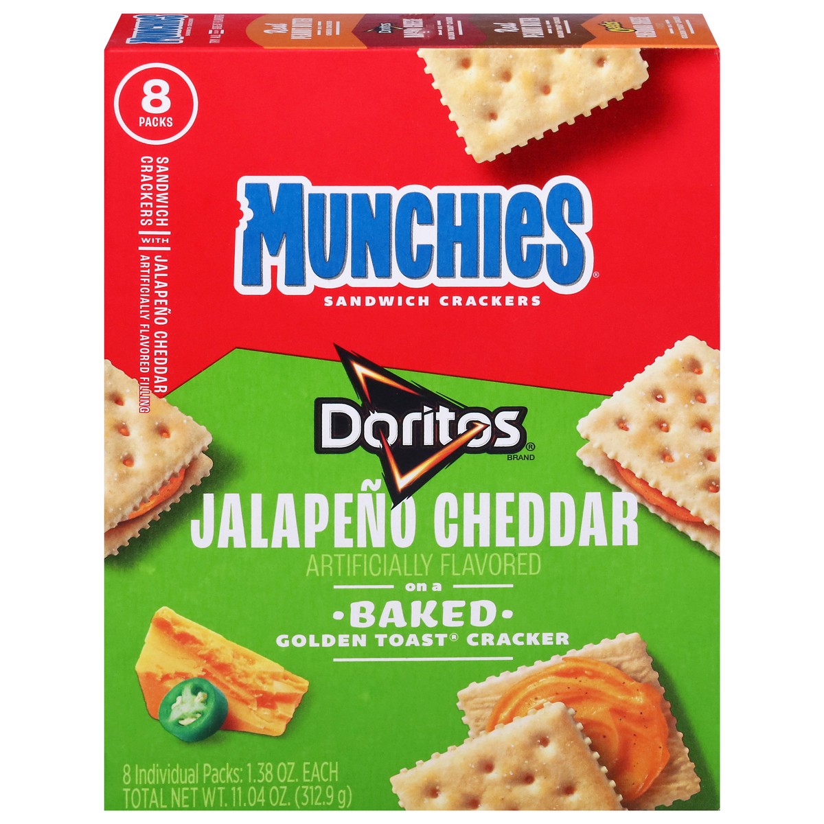 slide 1 of 9, Munchies Golden Toast Baked Jalapeno Cheddar Cracker 8 - 1.38 oz Packs, 1.38 oz