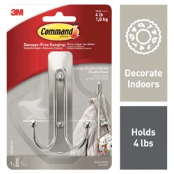 Command Large Brushed Nickel Double Hook