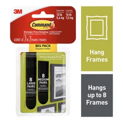 Command Medium & Large Black Picture Hanging Strips Big Pack, Hang a Gallery Wall Damage-Free, 8 Pairs of Medium, 8 Pairs of Large