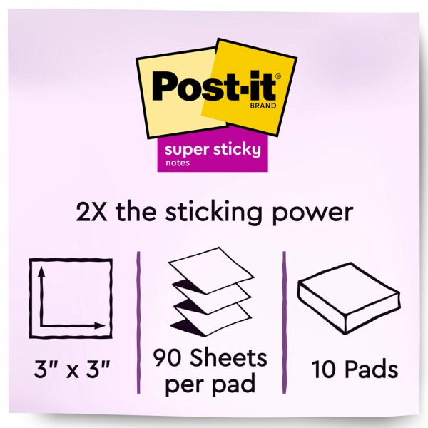 slide 2 of 10, Post-it Super Sticky Dispenser Pop-Up Notes, 3" X 3", Wanderlust Pastels Collection, 90 Sheets Per Pad, Pack Of 10 Pads, 10 ct