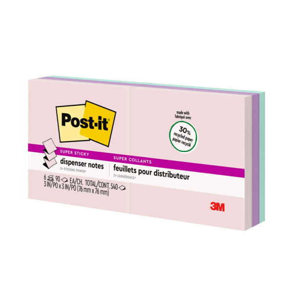 slide 5 of 10, Post-it Super Sticky Dispenser Pop-Up Notes, 3" X 3", Wanderlust Pastels Collection, 90 Sheets Per Pad, Pack Of 10 Pads, 10 ct