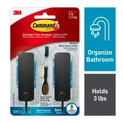 3M Command Bath Med Hook With Strips Matte Black 2 ct.