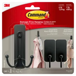 Command Large and Small Decorative Hooks Matte Black