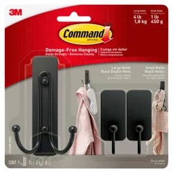Command Large and Small Decorative Hooks Matte Black