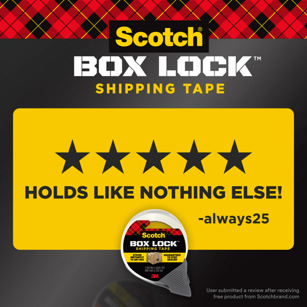 slide 4 of 10, Scotch Box Lock Shipping Packaging Tape, 1-15/16'' X 38.2 Yd, Clear, Pack Of 6 Rolls, 6 ct