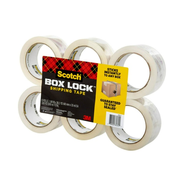 slide 3 of 10, Scotch Box Lock Shipping Packaging Tape, 1-15/16'' X 38.2 Yd, Clear, Pack Of 6 Rolls, 6 ct