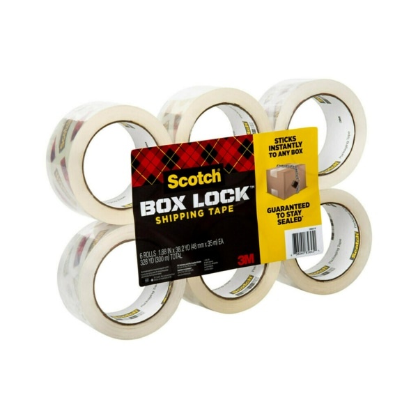 slide 7 of 10, Scotch Box Lock Shipping Packaging Tape, 1-15/16'' X 38.2 Yd, Clear, Pack Of 6 Rolls, 6 ct