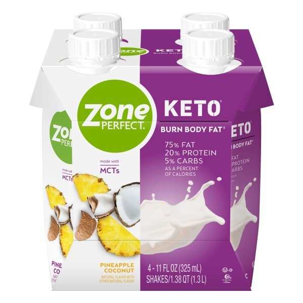 slide 1 of 5, Zone Perfect Keto Pineapple Coconut Shake, 4 ct; 11 fl oz