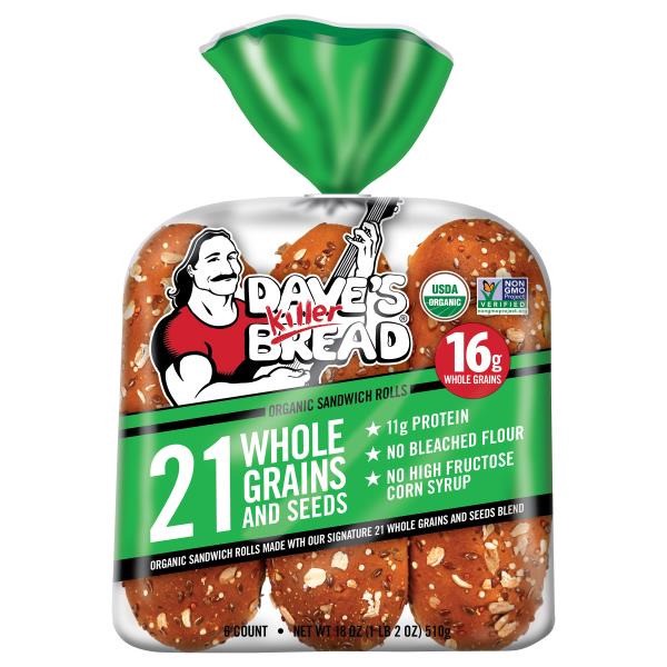 slide 1 of 1, Dave's Killer Bread Sandwich Rolls, Organic, 21 Whole Grains and Seeds, 6 ct