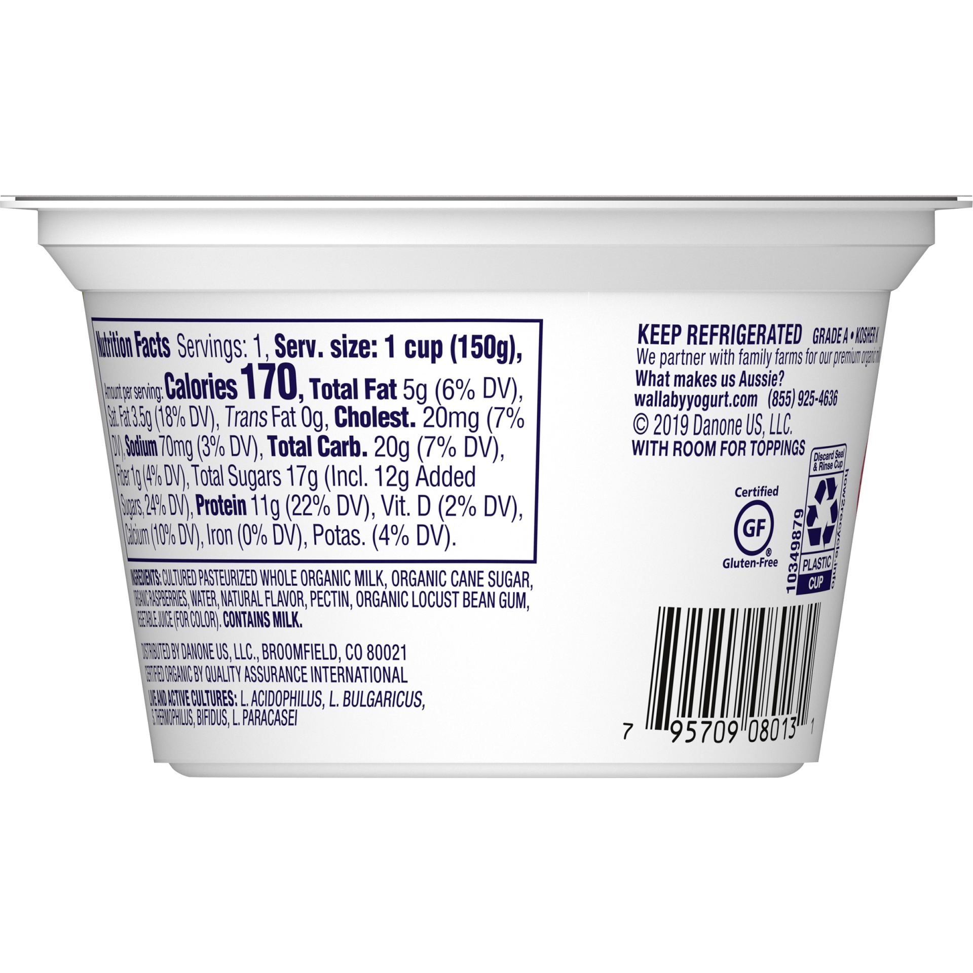 slide 4 of 5, Wallaby Organic Whole Milk Blended Raspberry Yogurt, 5.3 oz