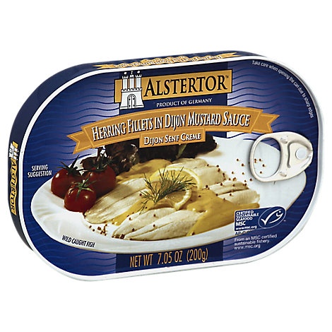 slide 1 of 1, Alstertor Herring Fish Filet In Dijon Mustard Canned, 7 oz