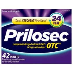Prilosec, Omeprazole Delayed Release 20mg, Acid Reducer, Treats Frequent Heartburn for 24 Hour Relief, All Day, All Night*, 20mg, 42 Tablets