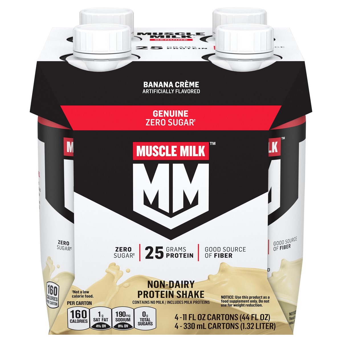 slide 1 of 8, Muscle Milk Genuine Non Dairy Protein Shake Banana Creme 11 Fl Oz 4 Count, 4 ct; 11 oz