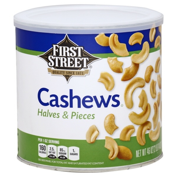 slide 1 of 6, First Street Cashew Halves, 46 oz