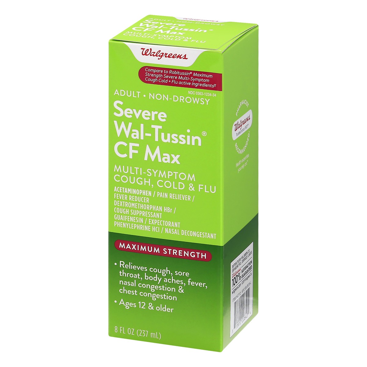 slide 3 of 9, Walgreens Severe Wal-Tussin CF Max Multi-Symptom Cough Cold and Flu, 8 fl oz