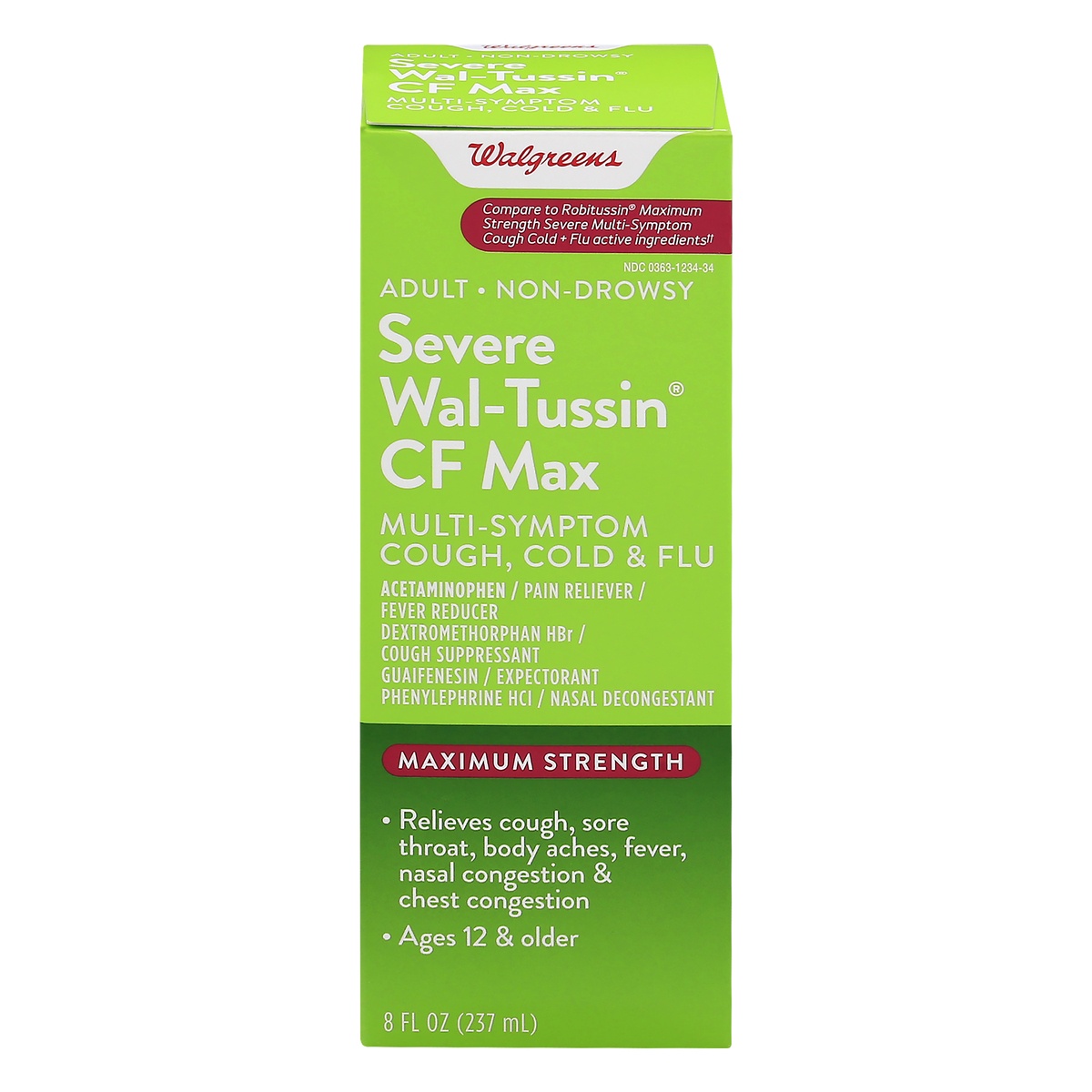 slide 1 of 9, Walgreens Severe Wal-Tussin CF Max Multi-Symptom Cough Cold and Flu, 8 fl oz