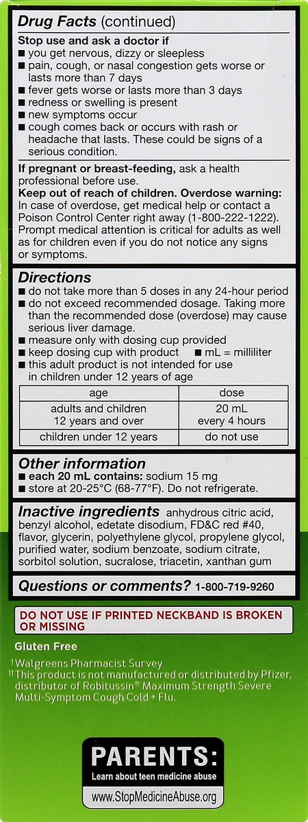 slide 6 of 9, Walgreens Severe Wal-Tussin CF Max Multi-Symptom Cough Cold and Flu, 8 fl oz