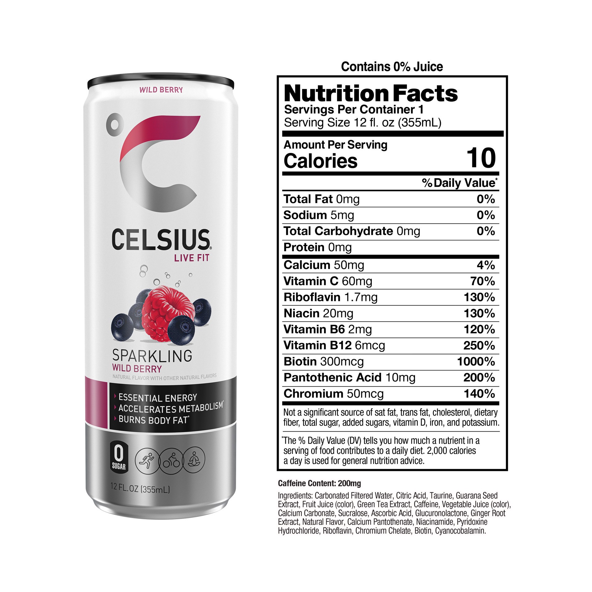 slide 2 of 4, CELSIUS Sparkling Wild Berry, Functional Essential Energy Drink 12 Fl Oz (Pack of 4), 4 ct; 12 fl oz