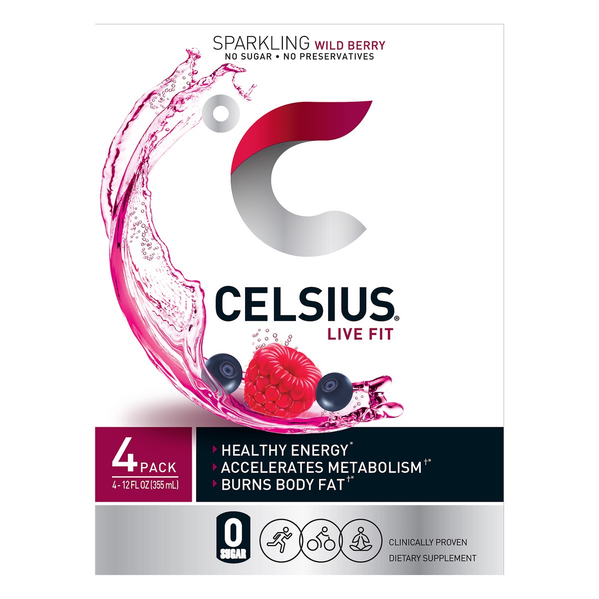 slide 1 of 4, CELSIUS 4 Pack Sparkling Wild Berry Fitness Drink 4 ea, 4 ct; 12 fl oz
