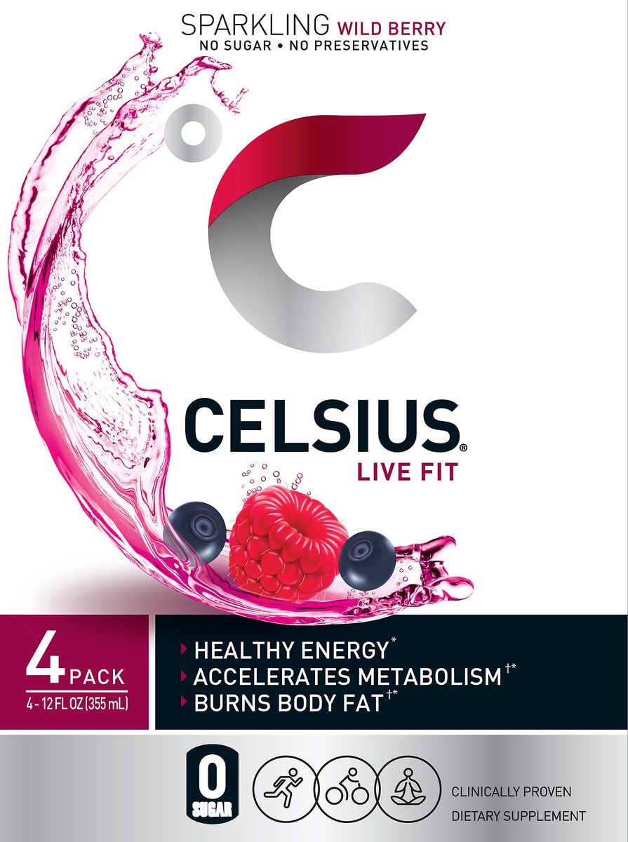 slide 1 of 4, CELSIUS 4 Pack Sparkling Wild Berry Fitness Drink 4 ea - 4 ct; 12 fl oz, 4 ct; 12 fl oz