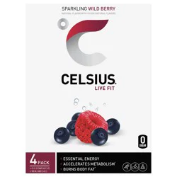 CELSIUS Sparkling Wild Berry, Functional Energy Drink 12 Fl Oz (Pack of 4)