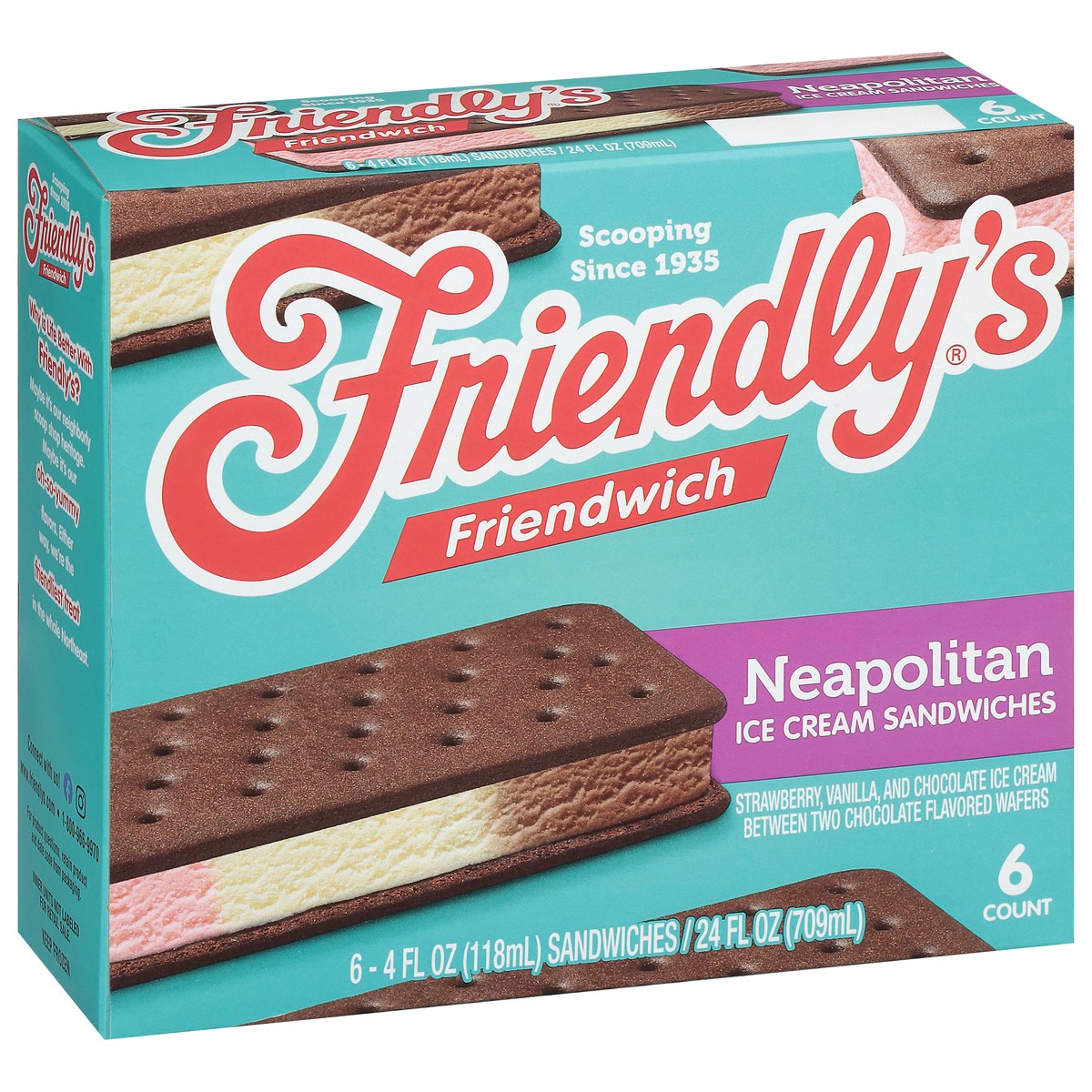 slide 4 of 9, Friendly's Friendwich Neapolitan Ice Cream Sandwiches Sandwiches - 6 ct, 6 ct