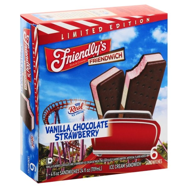 slide 1 of 1, Friendly's Vanilla, Chocolate & Strawberry Friendwich Ice Cream Sandwich, 6 ct; 4 fl oz