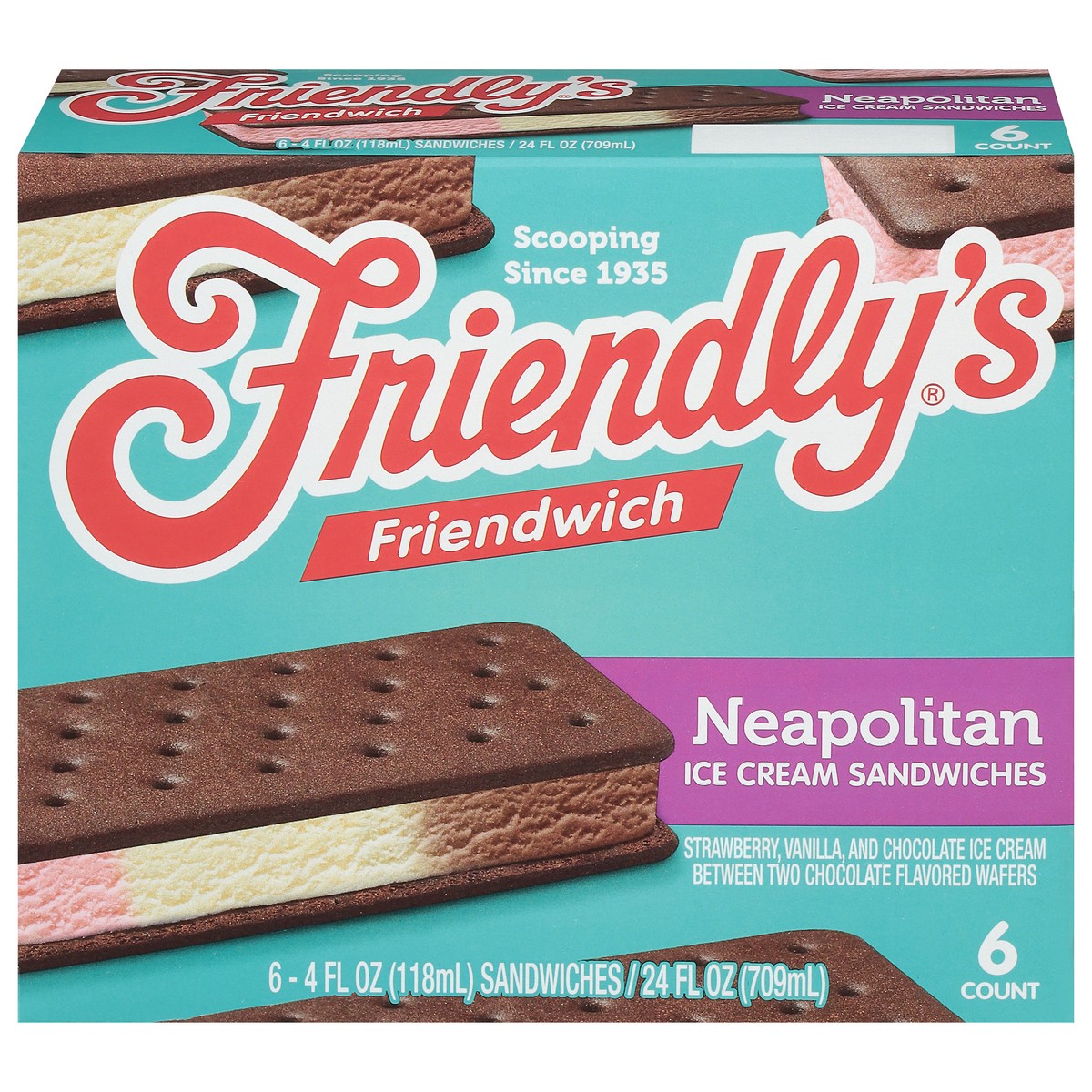 slide 1 of 9, Friendly's Friendwich Neapolitan Ice Cream Sandwiches Sandwiches - 6 ct, 6 ct