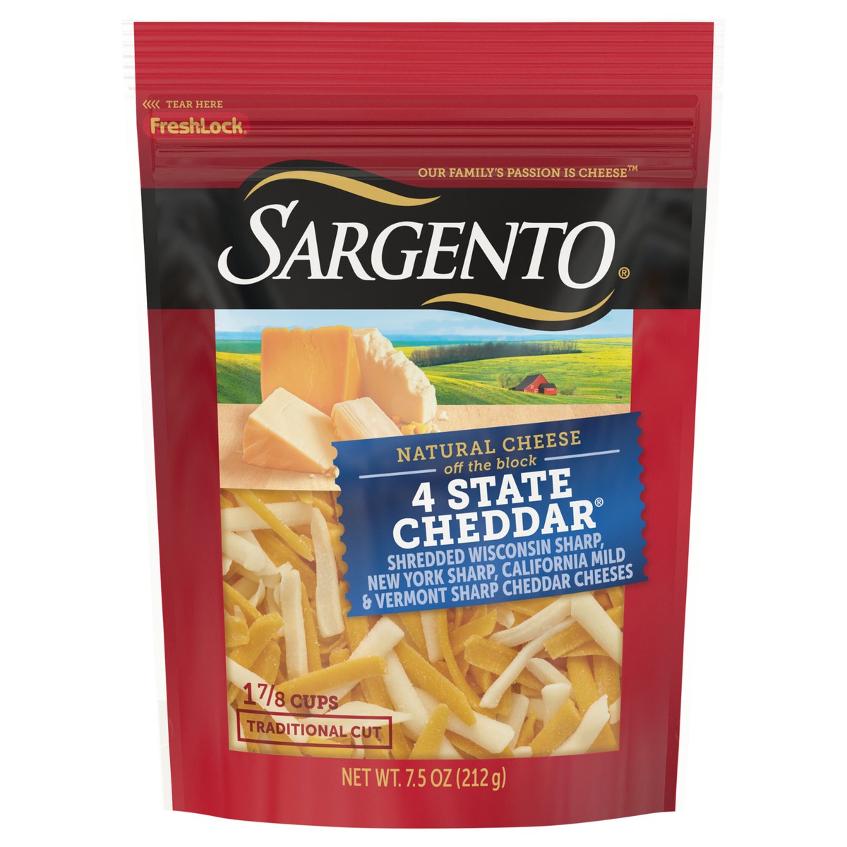 slide 1 of 8, Sargento Shredded 4 State Cheddar Natural Cheese, 7.5 oz., 7.78 oz