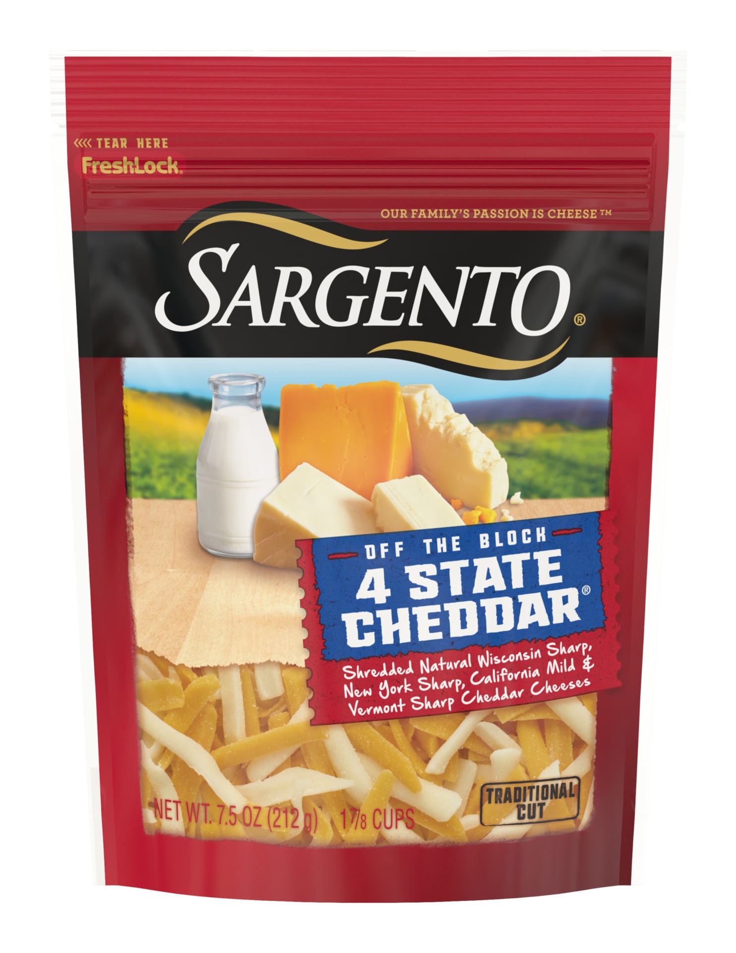 slide 1 of 1, Sargento Off The Block Shredded 4 State Cheddar Cheese, 7.5 oz
