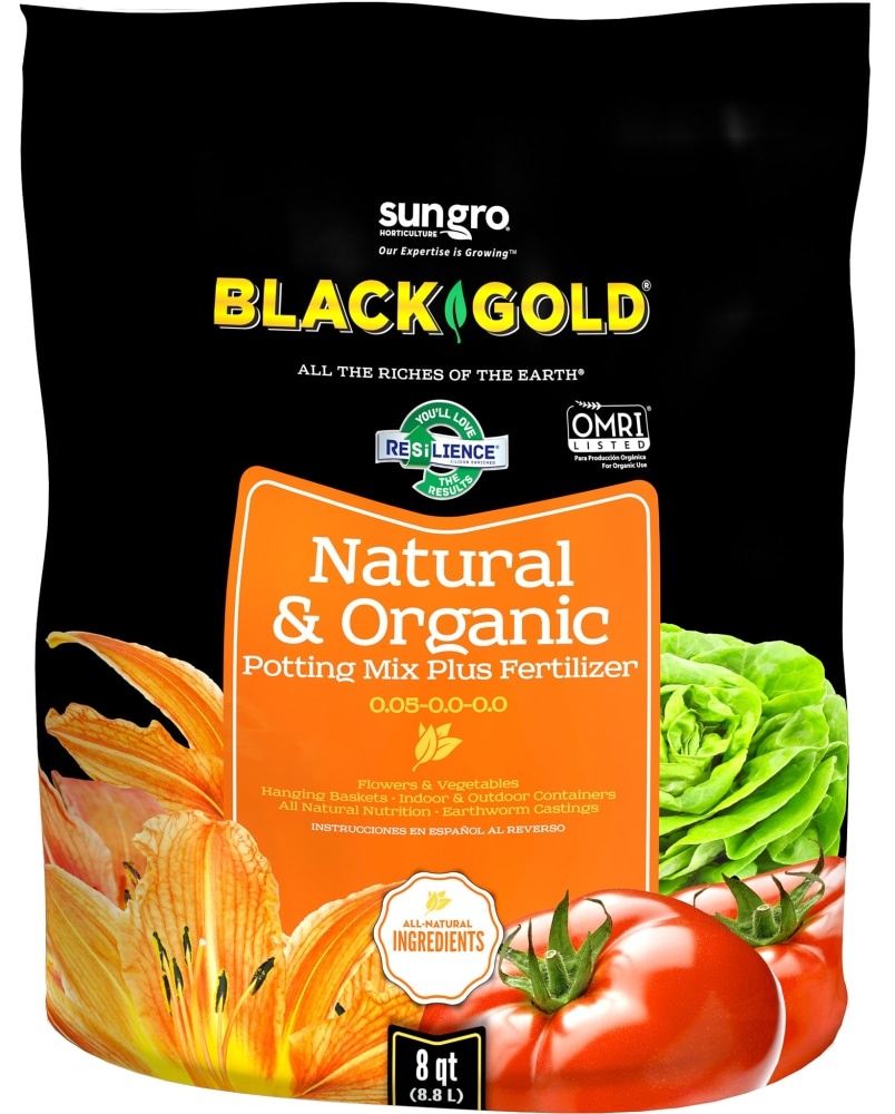 slide 1 of 1, Black Gold Sungro Black Gold Natural And Organic Potting Mix Plus Fertilizer, 8 qt