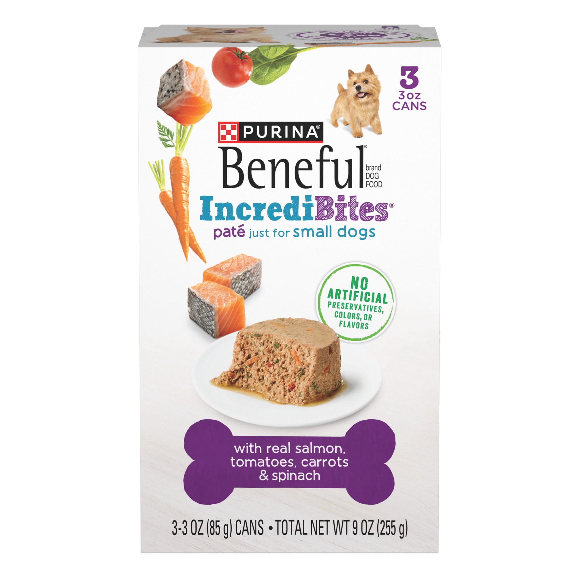 slide 1 of 8, Beneful Purina Beneful Small Breed Wet Dog Food, IncrediBites Pate With Real Salmon Recipe, 9 oz