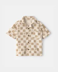 Oshkosh Baby Boy Cactus Checkered Short-Sleeve Button-Down Shirt - Beige 18M
