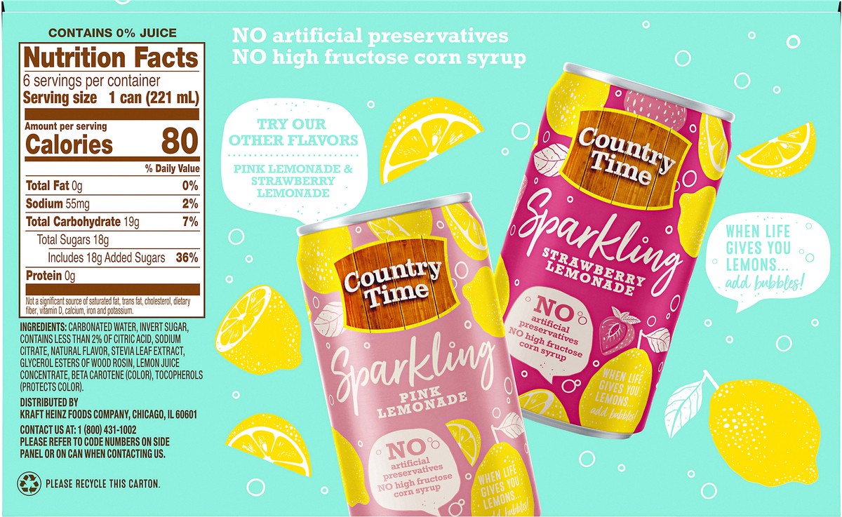 slide 7 of 10, Country Time Sparkling Lemonade 6-7.5 fl. oz. Cans, 45 fl oz